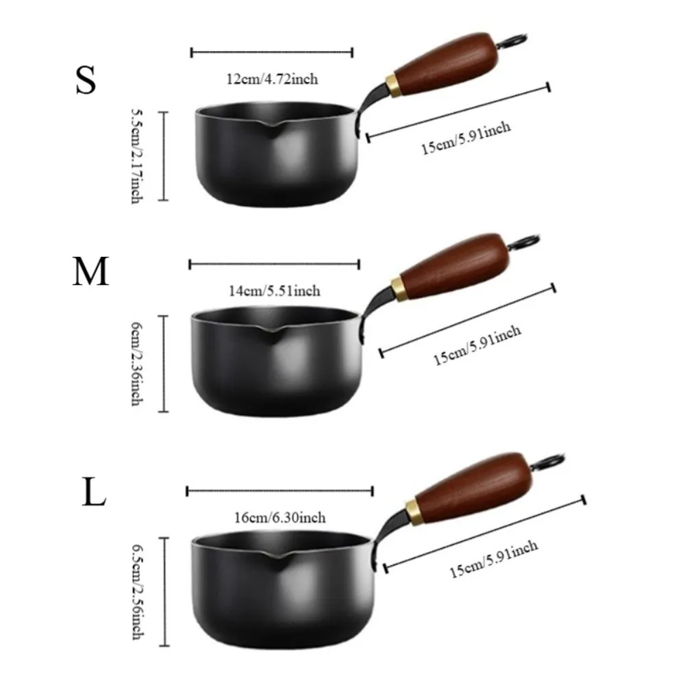 Egg Frying Pan Cast Iron Oil Splashing Pot Uncoated Wooden Handle Omelette Pan Mini Deepened Butter Melting Pot Chocolate