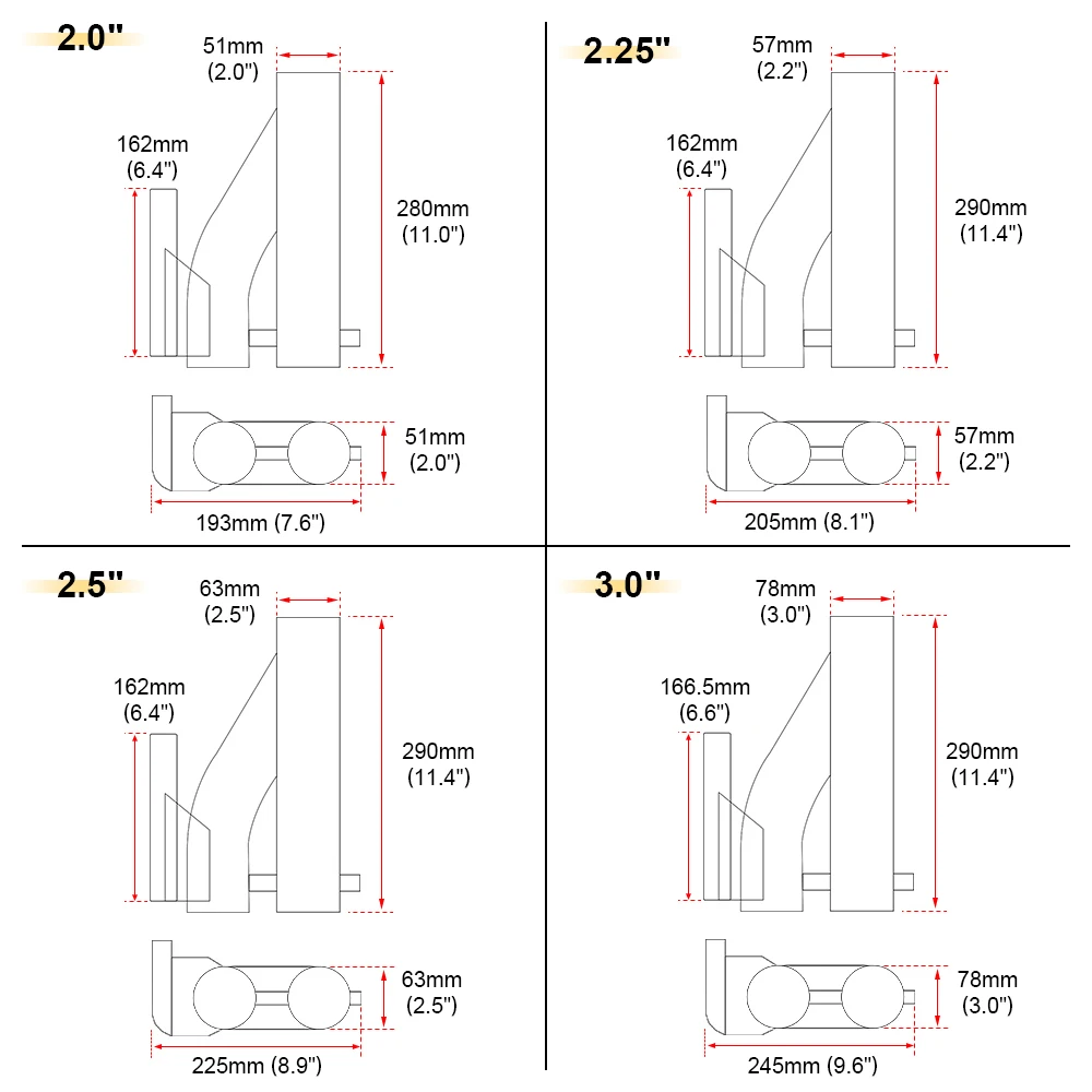 elétrico 2, 2.25, 2.5 e 3 polegadas