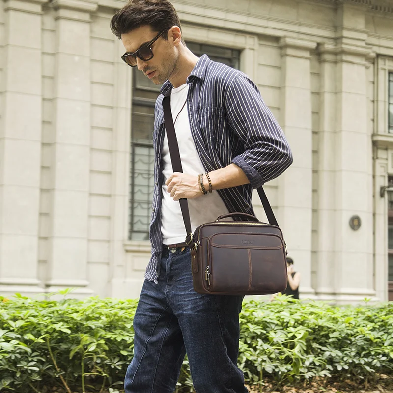 Real Cow Genuine Leather Men Vintage Handbags Small Flap Men's Shoulder Bag  Casual Office Messenger Bags Fashion Crossbody Bag