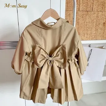 아기 소녀 코튼 트렌치 재킷, 큰 활, 아이 바람막이 재킷, 긴 가을 용수철, 어린이 더스트 코트, 아기 옷 1-7 세 패션