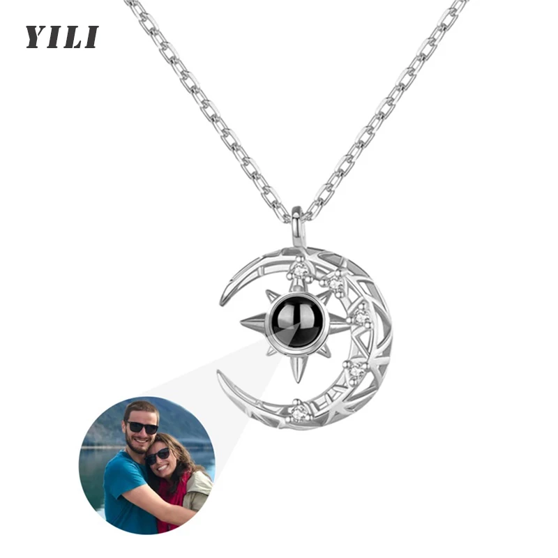 

Personalize Photo Picture Necklace Custom Projection Necklace Crescent Moon Pendant with Photo Necklace for Women Moon Jewelry