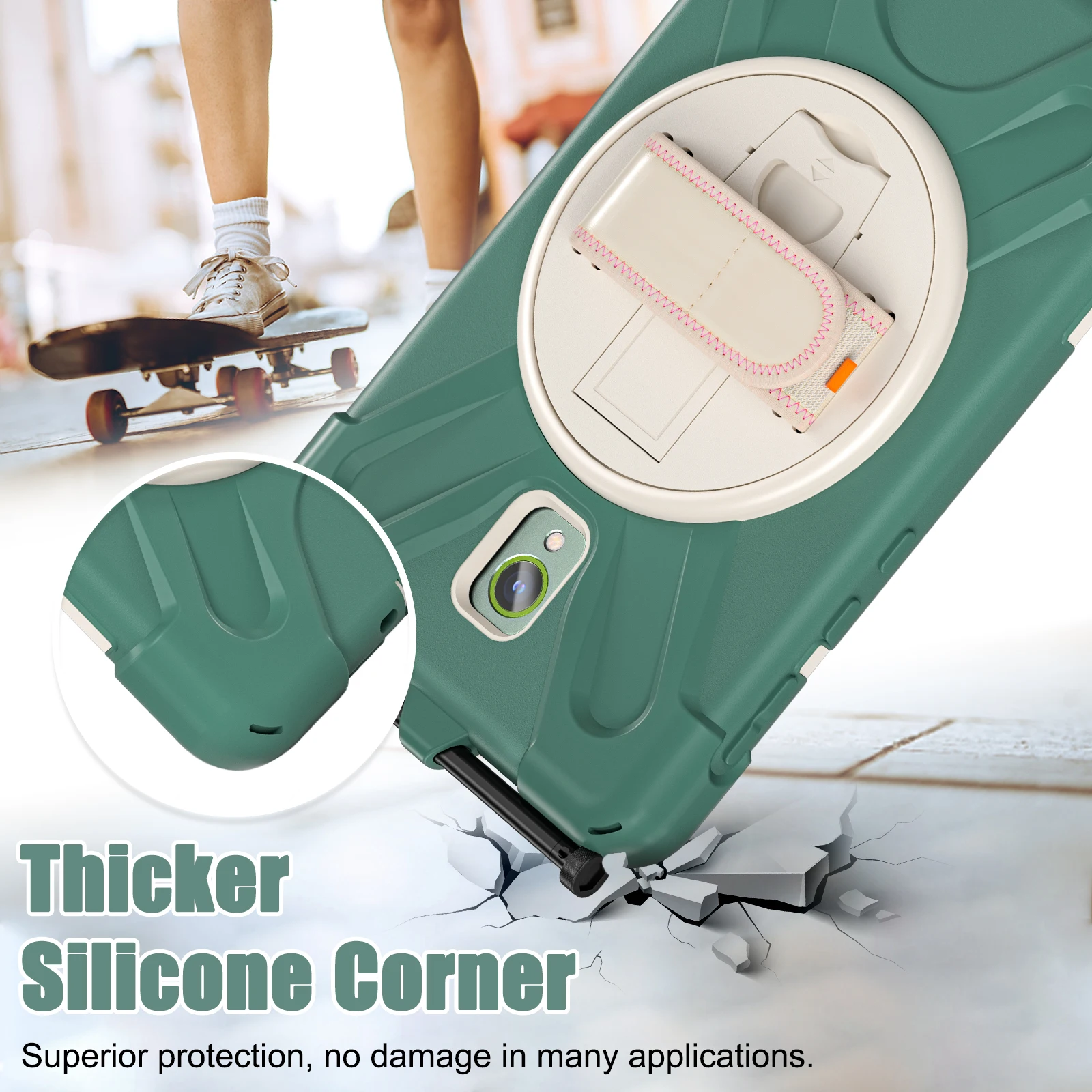 Rugged Dual-Layer Protective Tablet Case with Shoulder Strap - Durable Silicone & Polycarbonate Cover