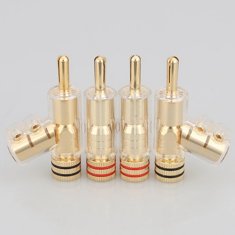 4 Piece 4MM Banana Plugs Screw Locking Connectors For AV Receiver,Amplifier Speaker Gold