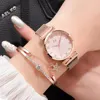 2PCS Set Women's Watch Set Trendy Pink Design Mesh Belt Alloy Wristwatch Fashionable Timepiece Quartz Watch Lady 1