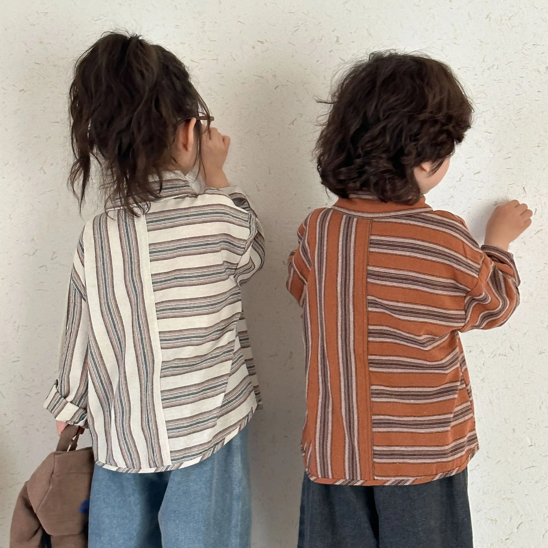Spring Autumn Children's Long Sleeve Shirt Boys Girls Cotton Striped T-shirt Baby Clothes Toddlers 1-8y Kids Cardigan Tops