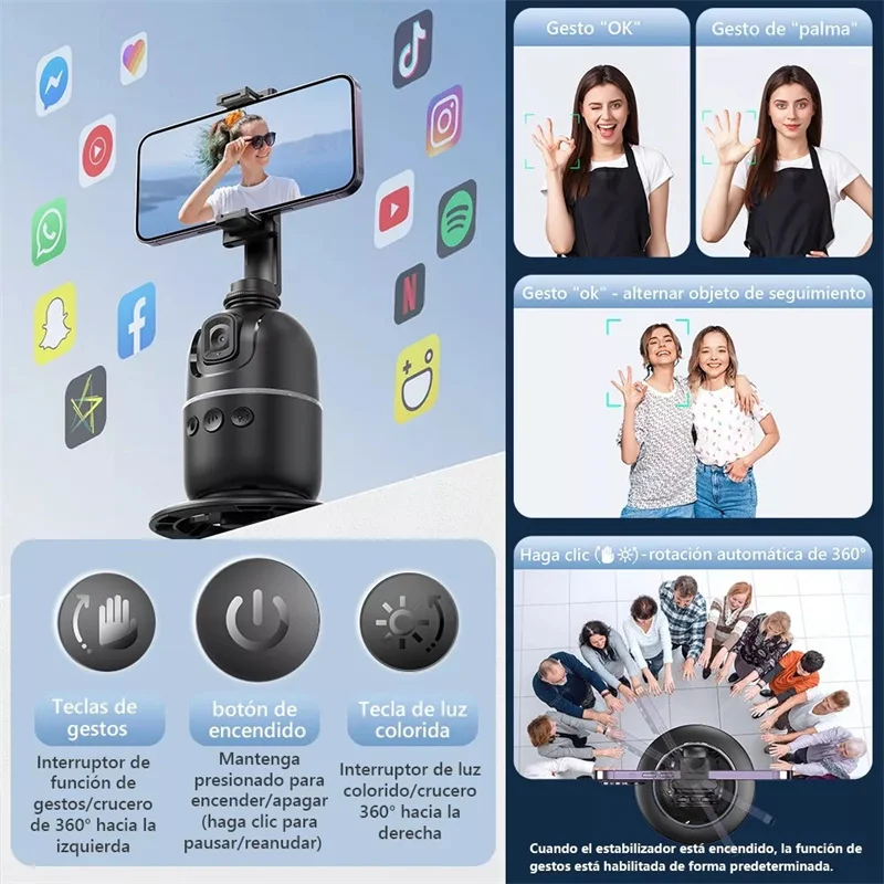 Enhanced Selfie Stick with 360° Auto Face Tracking & AI Gimbal for Videos and Live Streaming