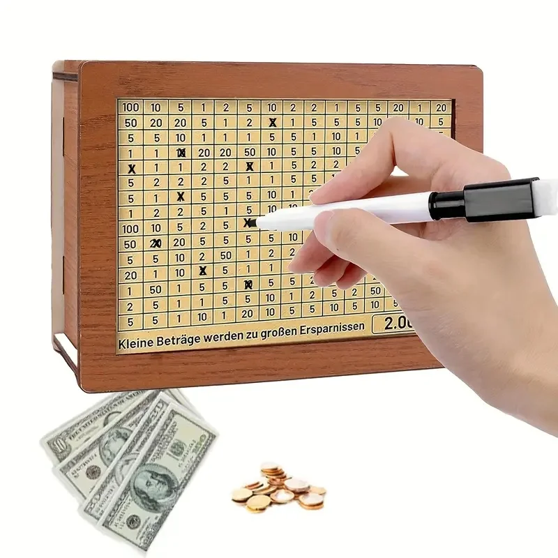 500-10000 Euro&Dollar Money Box Reusable Handmade Wooden Piggy Bank with Saving Goal and Numbers for Kids Adults Home Decoration