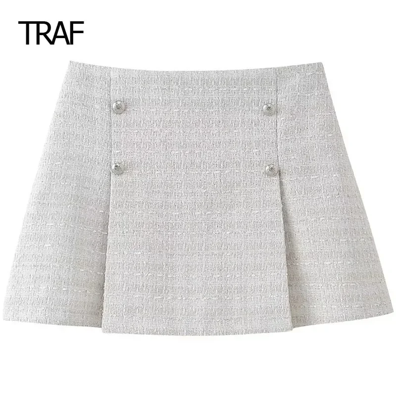 

TRAF Women's Skirt Spring Summer 2024 Mini Textured Skirts High Waist Fashion Short Skirt Elegant Luxury Designer Skirts Women