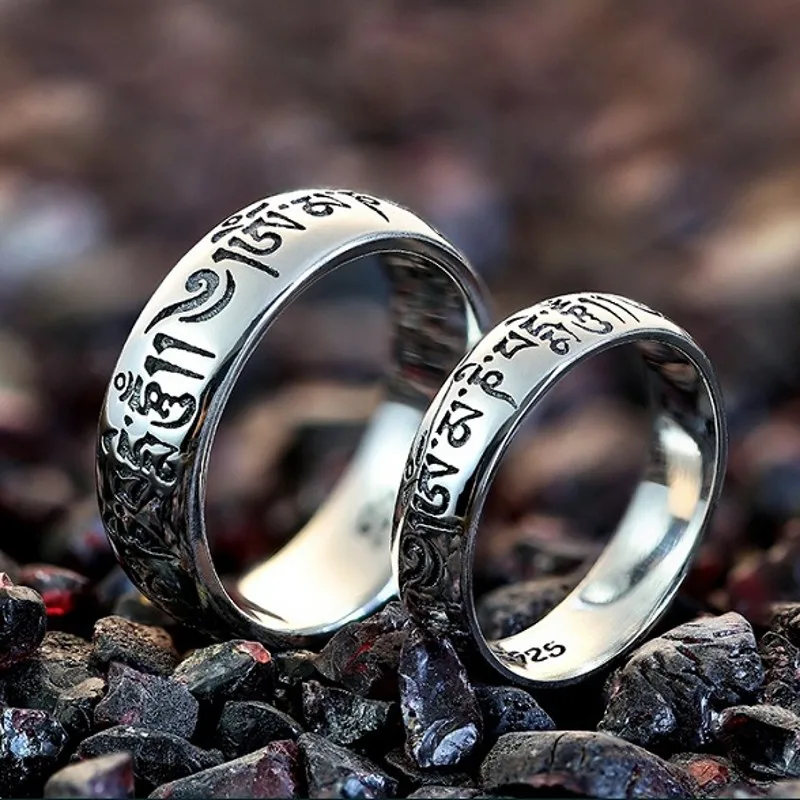 BOCAI Real S925 Silver Jewelry Retro Tibetan Six-word Truth