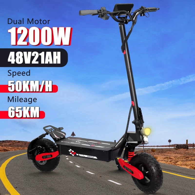 New Electric Scooter 1200W Motor 50KM/H Speed 48V Battery 65KM Range LED Display 11-Inch Off-Road E-Scooter for Adults