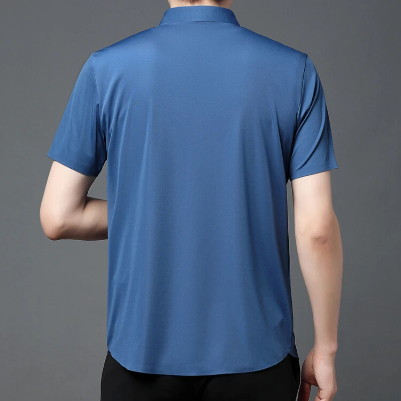 Men's Ultra Stretch Short Sleeve Shirt Business Casual Breathable Stretchable Abrasion-Resistant Solid Color Short Sleeve Shirt 3