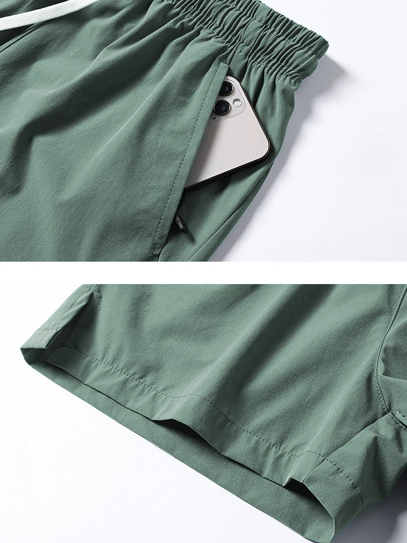 Quick Drying Shorts Men Zipper Pockets Drawstring Waist