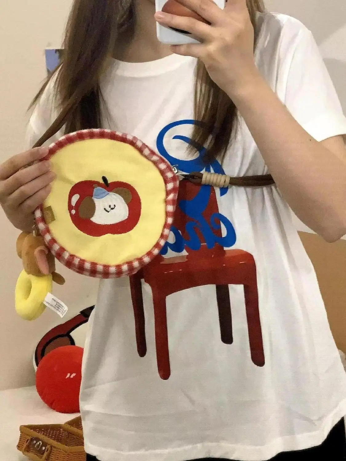 JIAERDI Apple Embroidery Round Messenger Bag Wallet Women Sweet Cute Cartoon Camera Mini Bag Ladies Vintage Yellow Handbag 2025