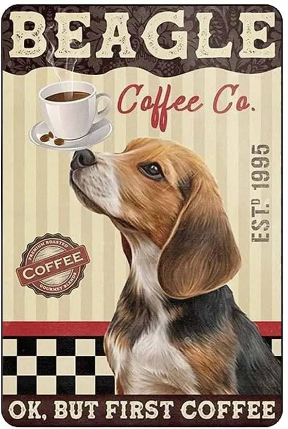 Segni Di Latta In Metallo Beagle Dog Coffee Bagno Soggiorno Dog Lover Decorazione Home Wall Art Decor