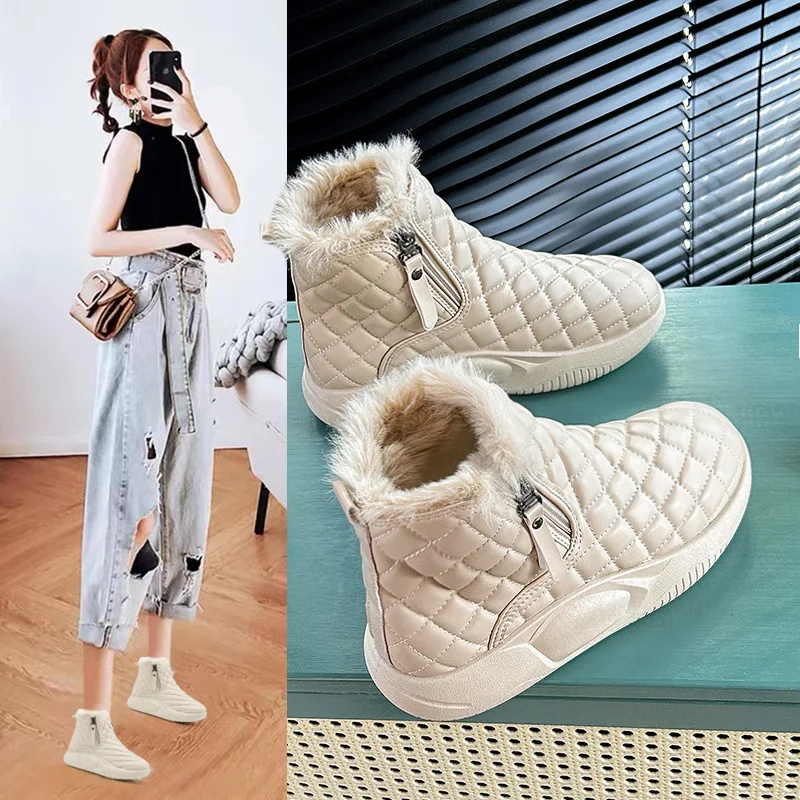 

2023 High Quality Shoes for Women Mid-Calf Warm Women's Boots Solid Color Round Toe Warm Water Proof Zipper Zapatillas De Mujer