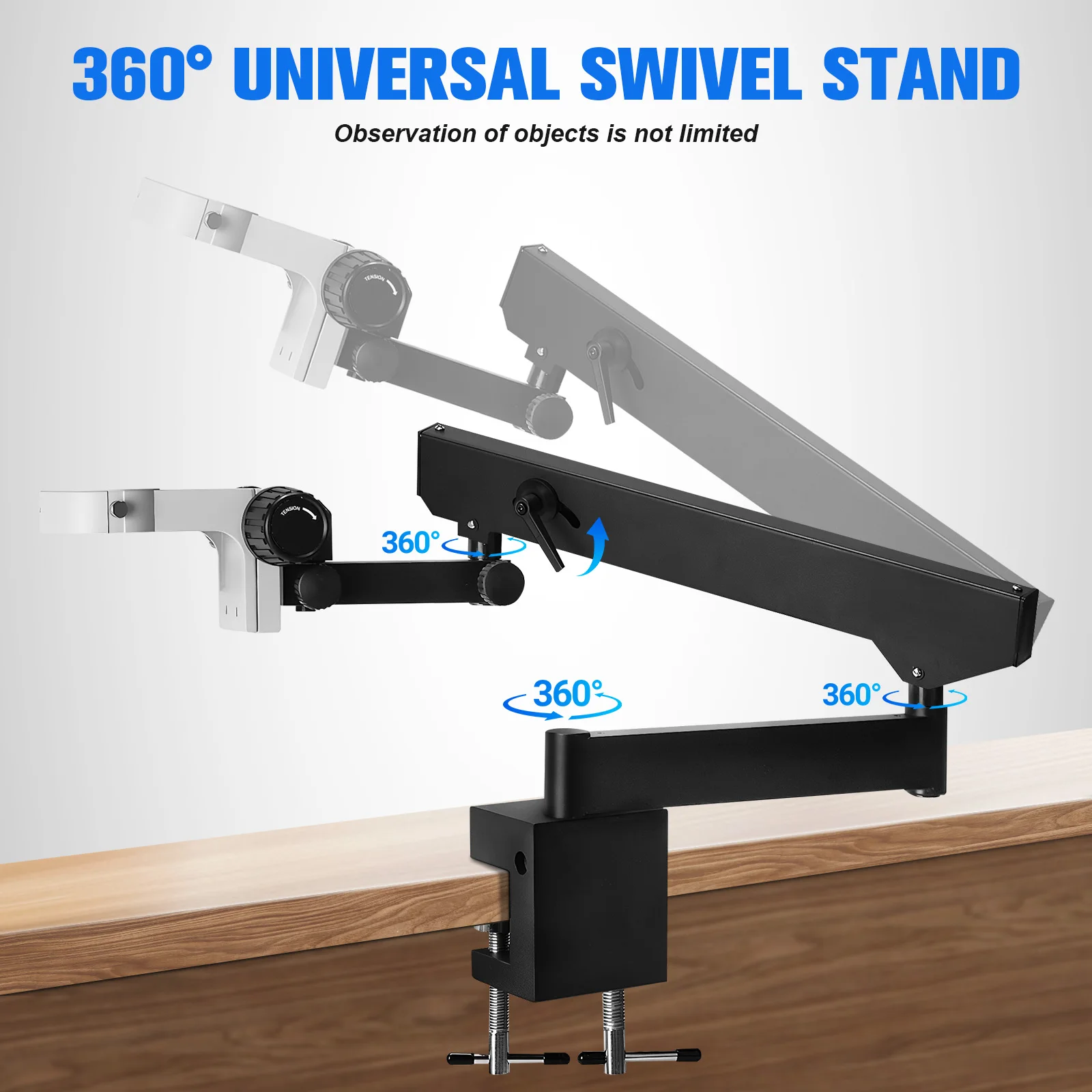 Universal Microscope Stand with Table Clip Aluminum Alloy Microscope Stand Holder Microscope Arm Stand for Digital Microscope