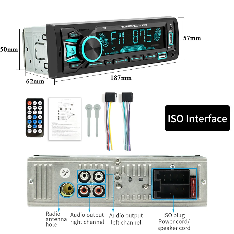 Car Radio 1din Srereo MP3 Player Bluetooth FM Receiver With Remote Control AUX/U
