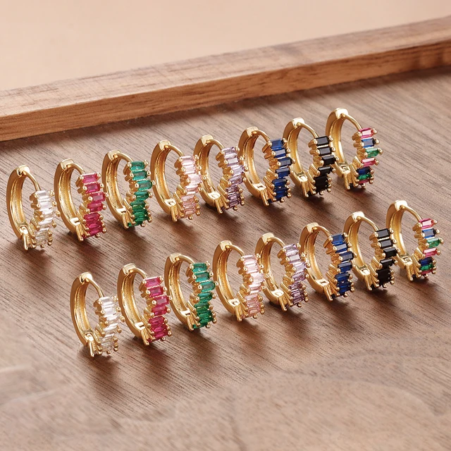 86378-e56acf.jpg Boucles d'oreilles créoles en acier inoxydable pour femmes, 2 pièces, Zircon irrégulier, cercle rond de 9mm, petit Huggie, Piercing du Cartilage, bijoux