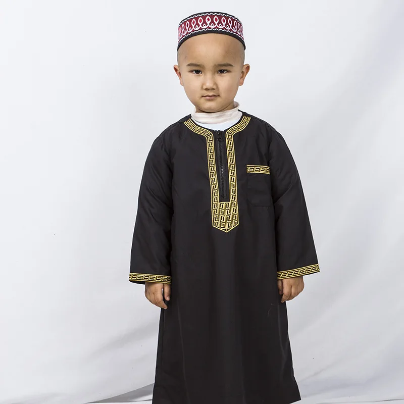 Middle East Muslim Children Ethnic Clothing Dubai Arab Islamic Boy Embroidery Abaya Thobes