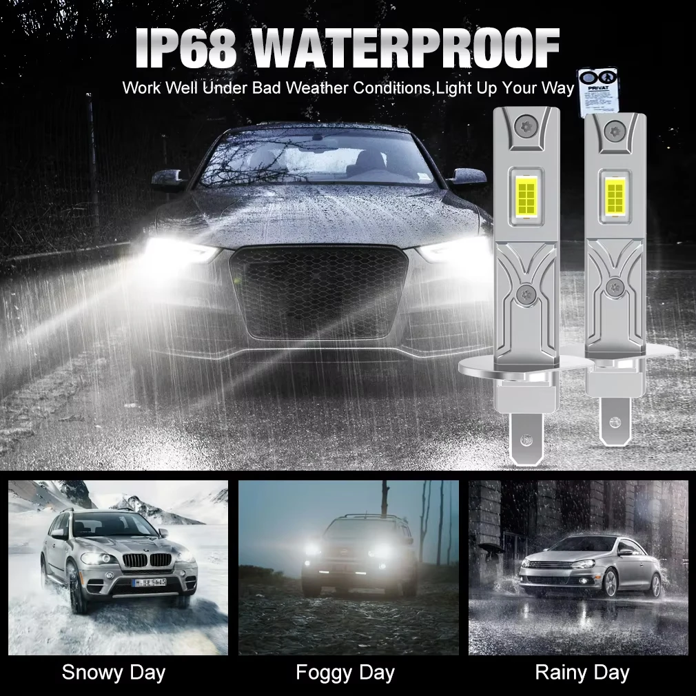 Ultra-Bright LED Headlight Bulb, 60,000 Lumens, 150W High Power, 6500K, Fanless Auto Fog Lamp