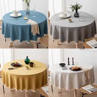 Large Round Tablecloth Solid Color Cotton Linen Waterproof Table Cloth Oil-Proof Table Cover for Kitchen Garden Restaurant 1