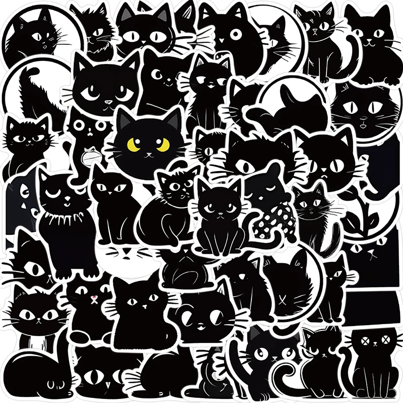 

10/30/50PCS Kawaii Black Cat PVC Sticker Aesthetic Children's Decoration Scrapbooking for Kids Korean Stationery School Supplies