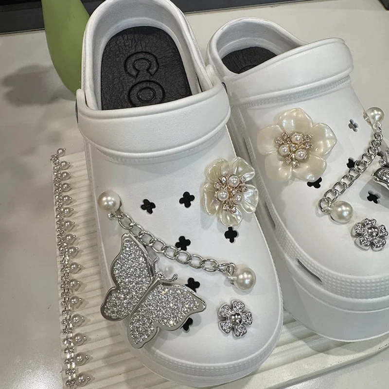 Crystal Butterfly Diy Clogs Sandals Women Summer Chian Chunky Platform Sandles Woman Comfortable Wedge Heels Garden Shoes Female