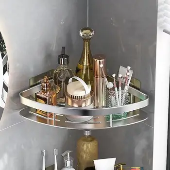 ห้องน้ํา WC ชั้นวางของสามเหลี่ยมห้องอาบน้ําฝักบัว Rack แชมพูผนังเจาะฟรี Sliver อลูมิเนียมห้องน้ําชั้นวางมุม 1