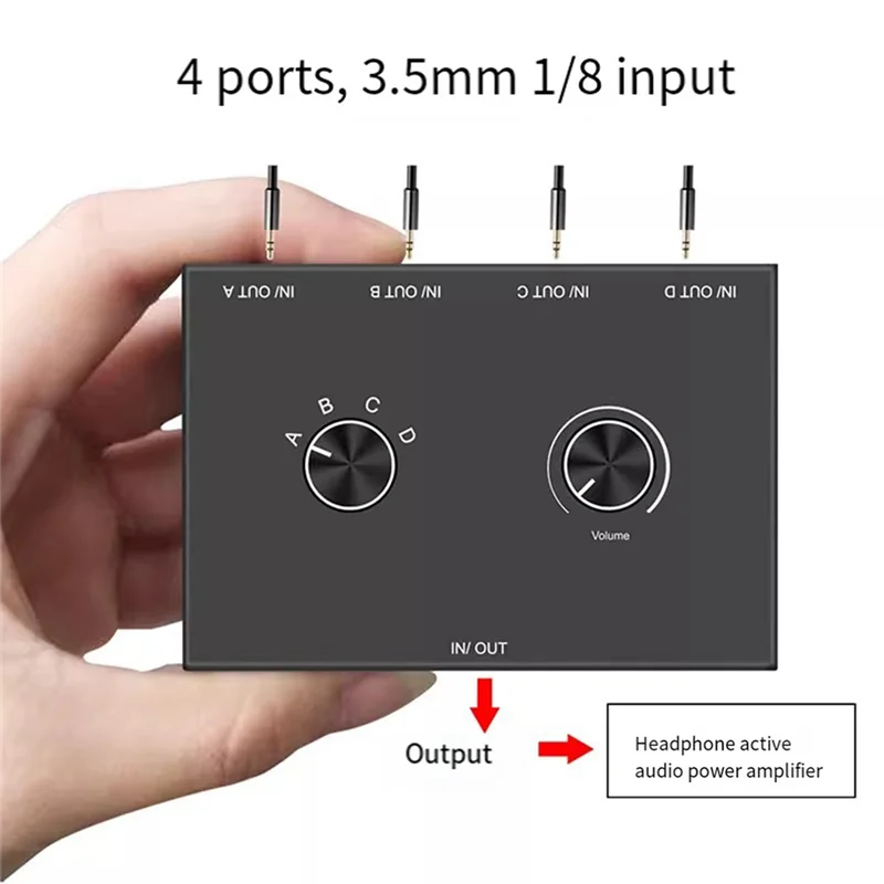 FFYY-4 입력 1 출력 HIFI 4방향 양방향 3.5Mm 스테레오 오디오 스위처(PC 헤드폰 스피커용 음소거 버튼 포함)(2개)