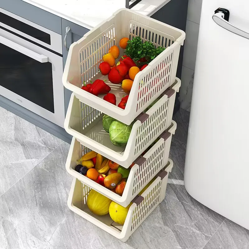 new Storage Basket Multifunctional High Capacity Stackable Hollow-out Fruit Vegetable Organizer for Kitchen