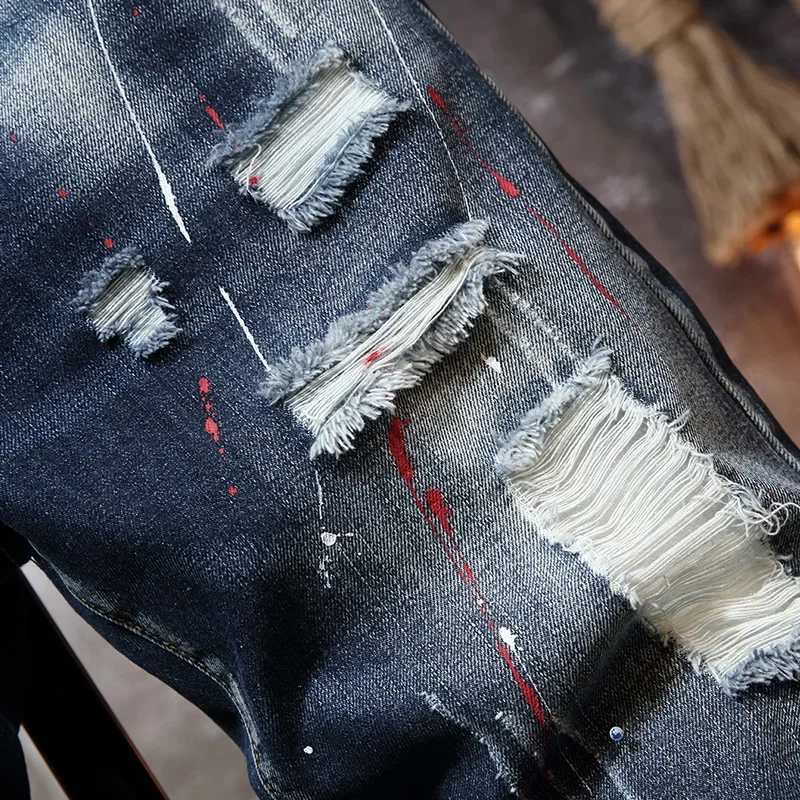 Summer summer jeans shorts Men's Graffiti Ripped Casual Slim Big Hole Retro Style Denim Shorts Male Brand Clothes