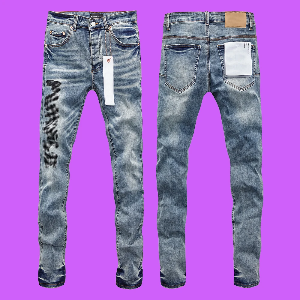 

2024 New Purple roca Jeans Black Label Tinted brand American High Street Destroy Wash Repair Low Raise Skinny Denim Jeans