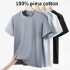 Luxury 100% Pima Cotton White T-shirt for Men 2024 Summer New Short Sleeved Round Neck Fashion Man Clothing Plus Size 4XL Tees 1