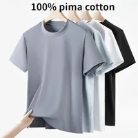 Luxury 100% Pima Cotton White T-shirt for Men 2024 Summer New Short Sleeved Round Neck Fashion Man Clothing Plus Size 4XL Tees 1