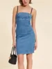 Women Mini Robes Off-shoulder Backless Zipper Summer Retro Slim Denim Sling Dress 1