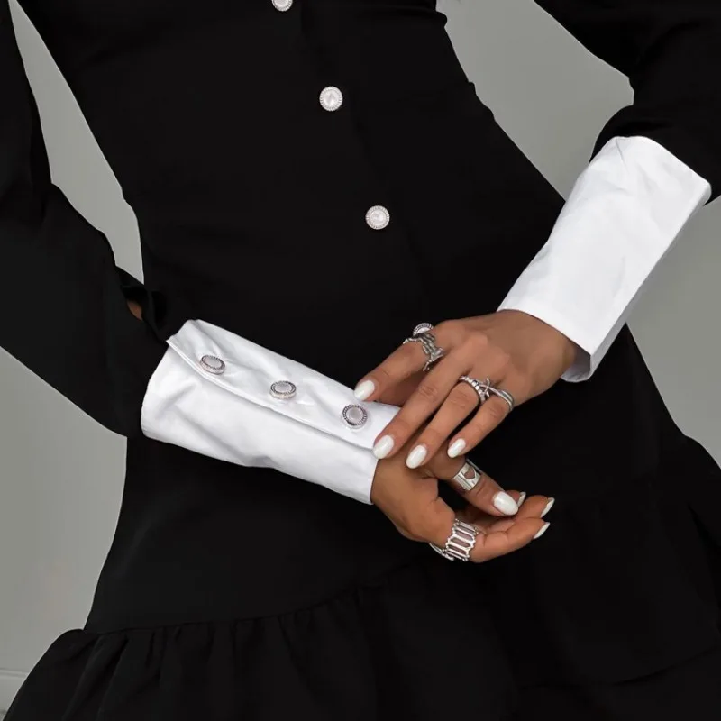 Vestido de noche de cintura alta para mujer, estilo retro, con empalme, manga larga, cuello vuelto, pliegues, minivestido para mujer, vestidos de fiesta y boda para mujer