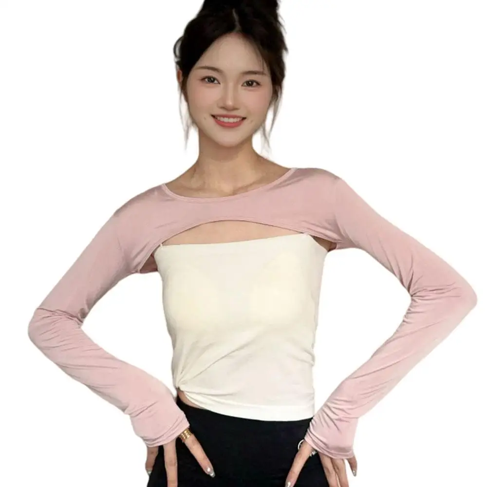 Modal Ice Silk Arm Sleeves Ultra-thin Sexy Women Crop Top Long Sleeve Summer UV Arm Cover Sleeve Shawl Outdoor Sports T-Shirt