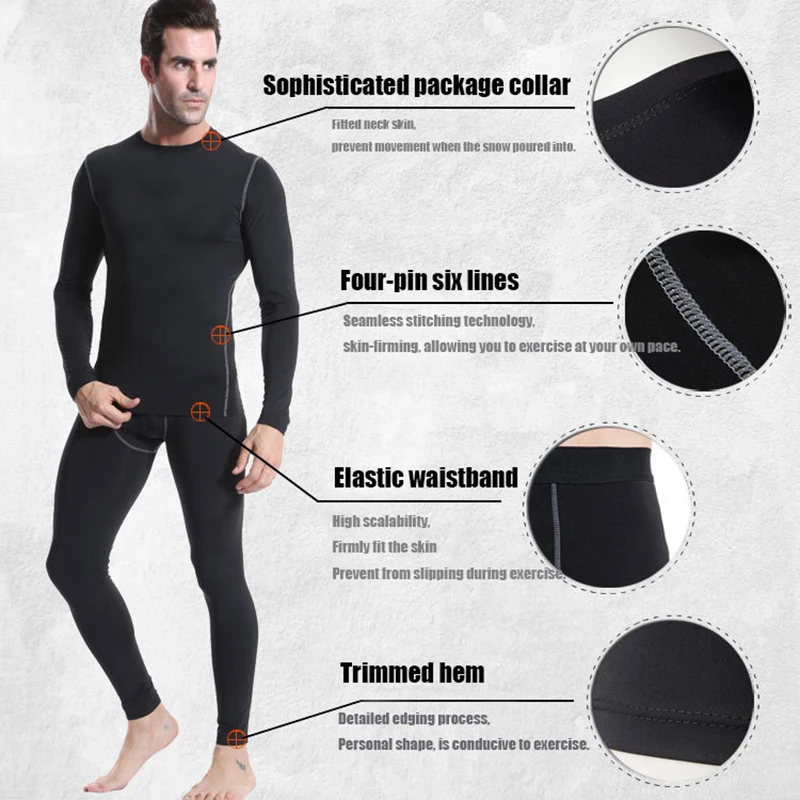 Men's Motorbike Cotton Thermal Underwear Set Motorcycle Skiing Winter Warm Base Layers Tight Long Johns Tops & Pants Set