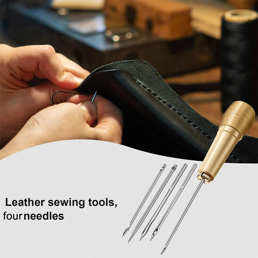 Leather Sewing Kit 5PCS/Set Leather Sewing Kit DIY Leather Sewing Awl Needle with Copper Handle Set Canvas Tent Shoes Repairing Tool