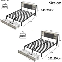 Мягкая кровать Comanlai 140x200 см/160x200 см со светодиодной подсветкой и 2 ящиками, двуспальная кровать с USB-портом для зарядки и металлическим каркасом кровати — изображение 2