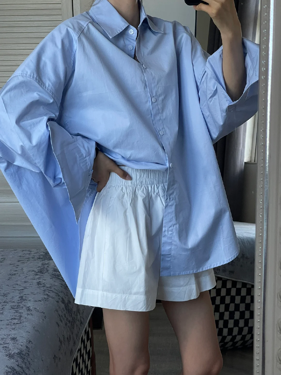 Blue Long Sve irt Jaet Women's Loose Fit Spring Faion Top