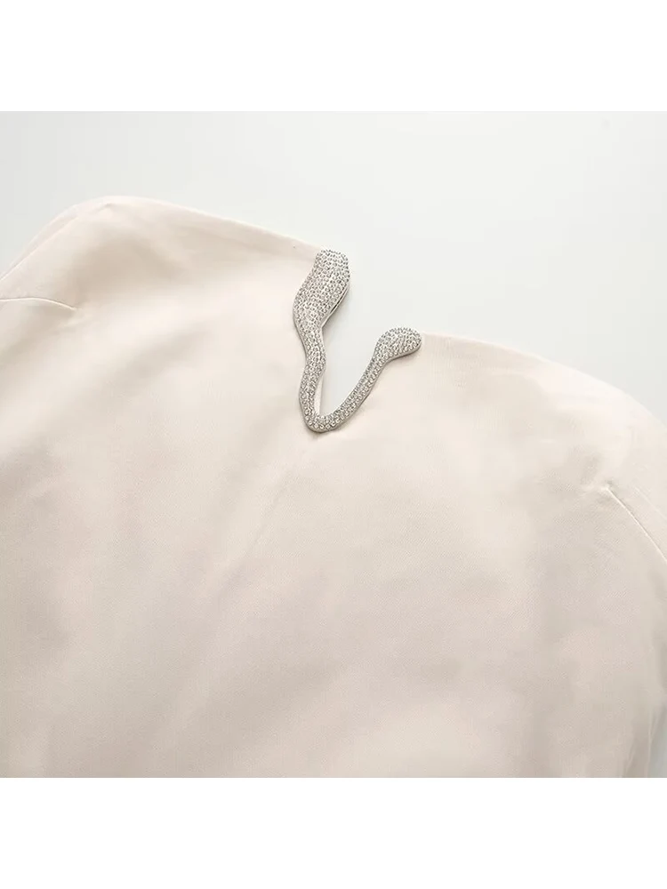 TFMLN Fashion Women Mini Strapless Dress Summer 2025 New Chic Diamond V-neck Sexy Off Shoulder Short Vestidos Elegant Vintage ﻿