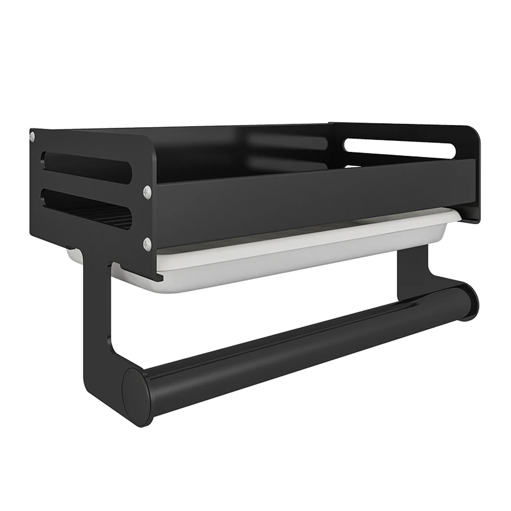 

Bathroom Shelf Kitchen Storage Rack Wall-Mounted Space Aluminum Sink Organizer Towel Hanger No Punching Sponge Holder