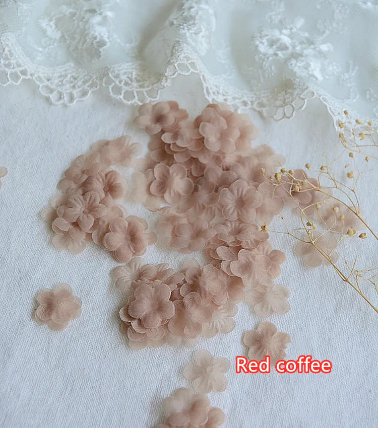 200 개 여러 가지 빛깔의 DIY 수제 3D 오간자 꽃 DIY 웨딩 드레스 베일 미니 꽃 옷 재료 만들기 1.5cm RS3067