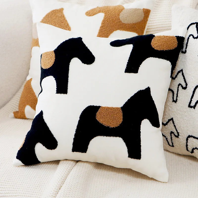 Nordic Embroidered Plush Animal Decorative Pillow Cover