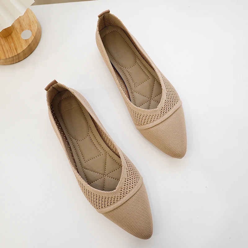 Women Ballet Flats Stretch Mesh Knitted Flat Shoes Woman Spring Summer 2022 Pointed Toe Soft Boat Shoes Driving Loafers Moccasin