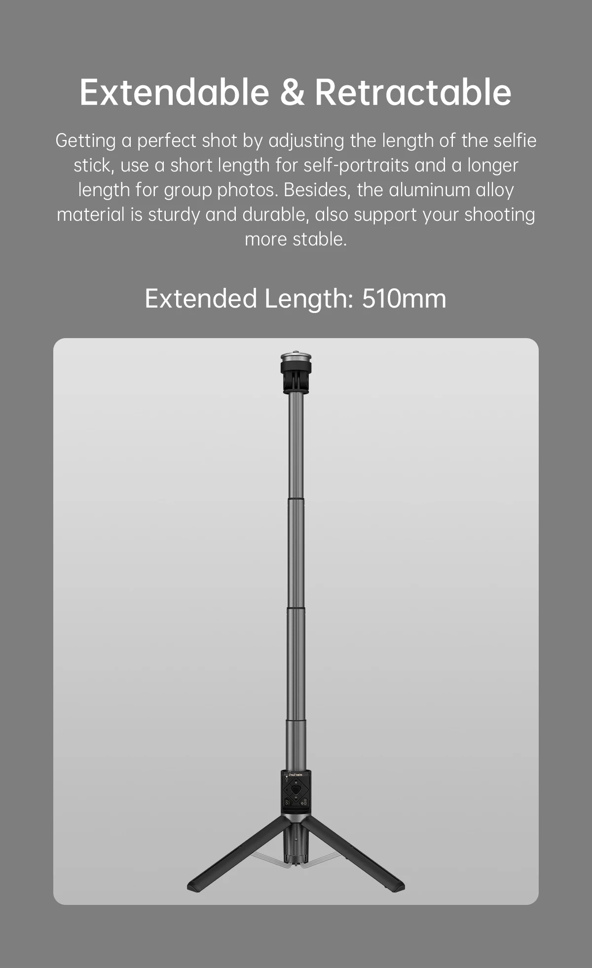 Description Picture 6 of itemHohem  3-in-1 Kit Phone Selfie Stick Extendable Retractable Stable Compact Design Tripod Remote Control for iSteady V2/X2