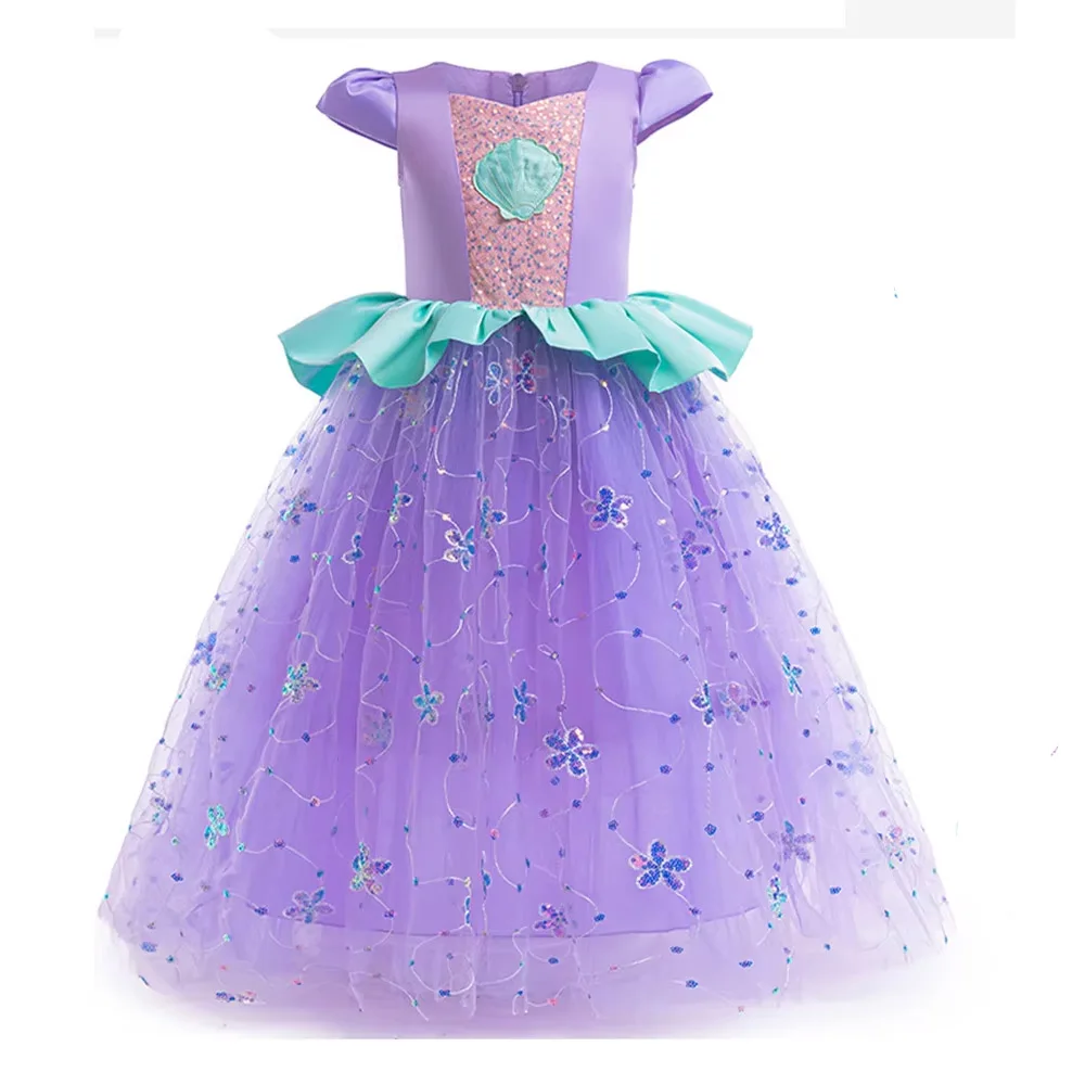 Sequin Fancy Dress with Wigs Carnival Halloween Girls Princess Costume for Girl Birthday Ball Gown School performance Clothing