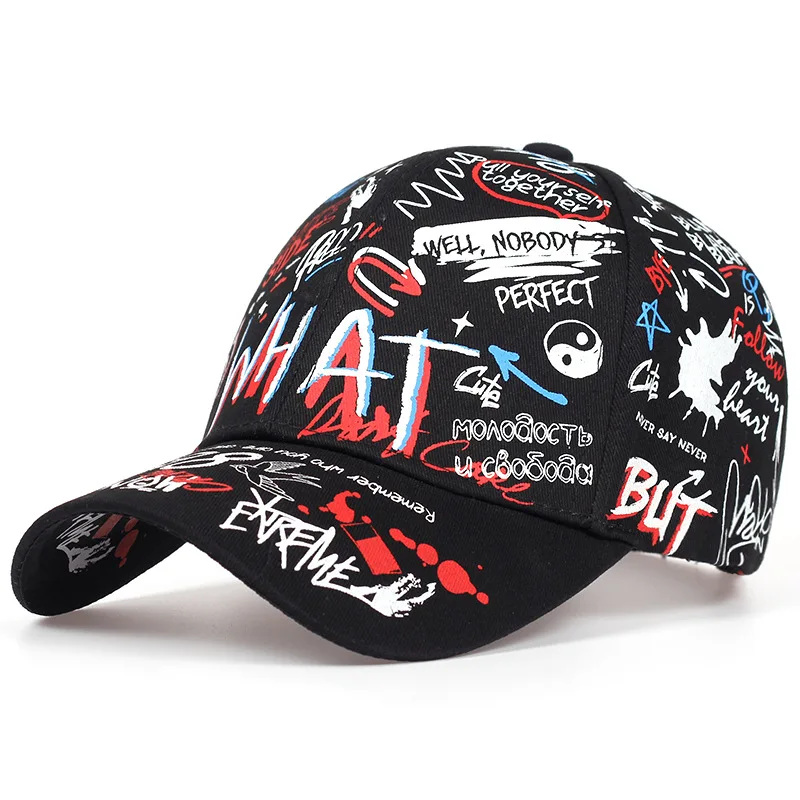 Tennis Caps Fashion Graffiti Printing Adjustable Letter Outdoor Cotton Shade Men Women Summer