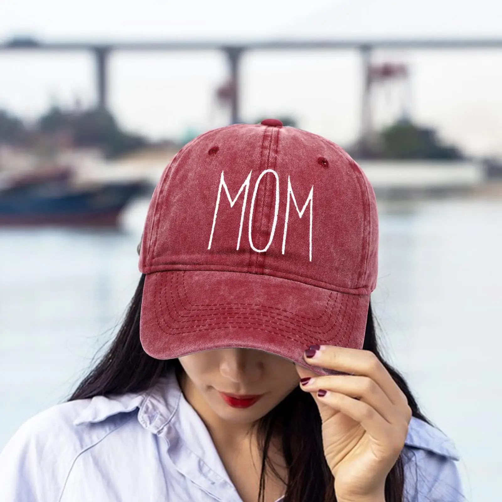 Mom Embroidered Baseball Hat Mother`s Day Gift Head Circumference 58cm-62cm Sunhat for Poolside Parties Trips Camping Outdoor